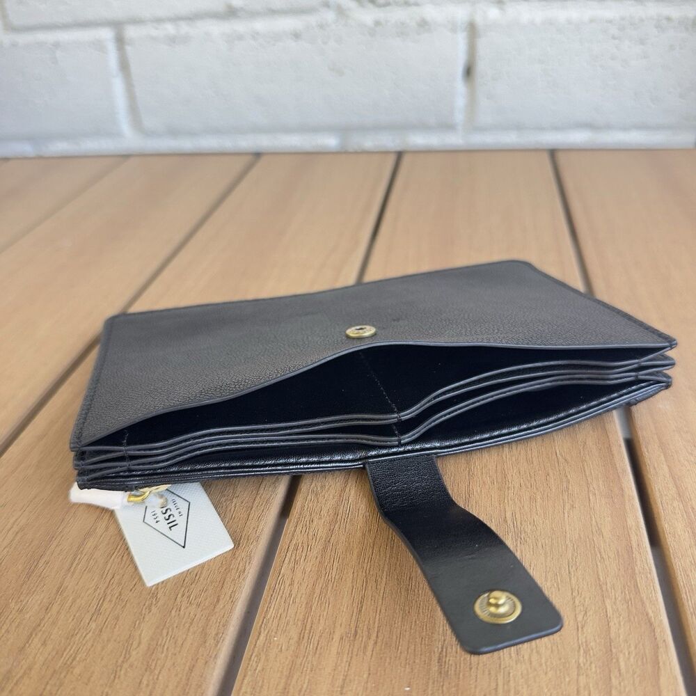 Fossil SL7556 Wallet Vale Leather Tab Wallet Black Organizer Clutch New - Picture 3 of 10